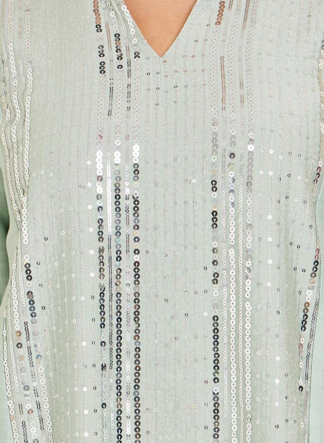 Amirah Women Green Sequin Embellishment Jalabiya - Image 3